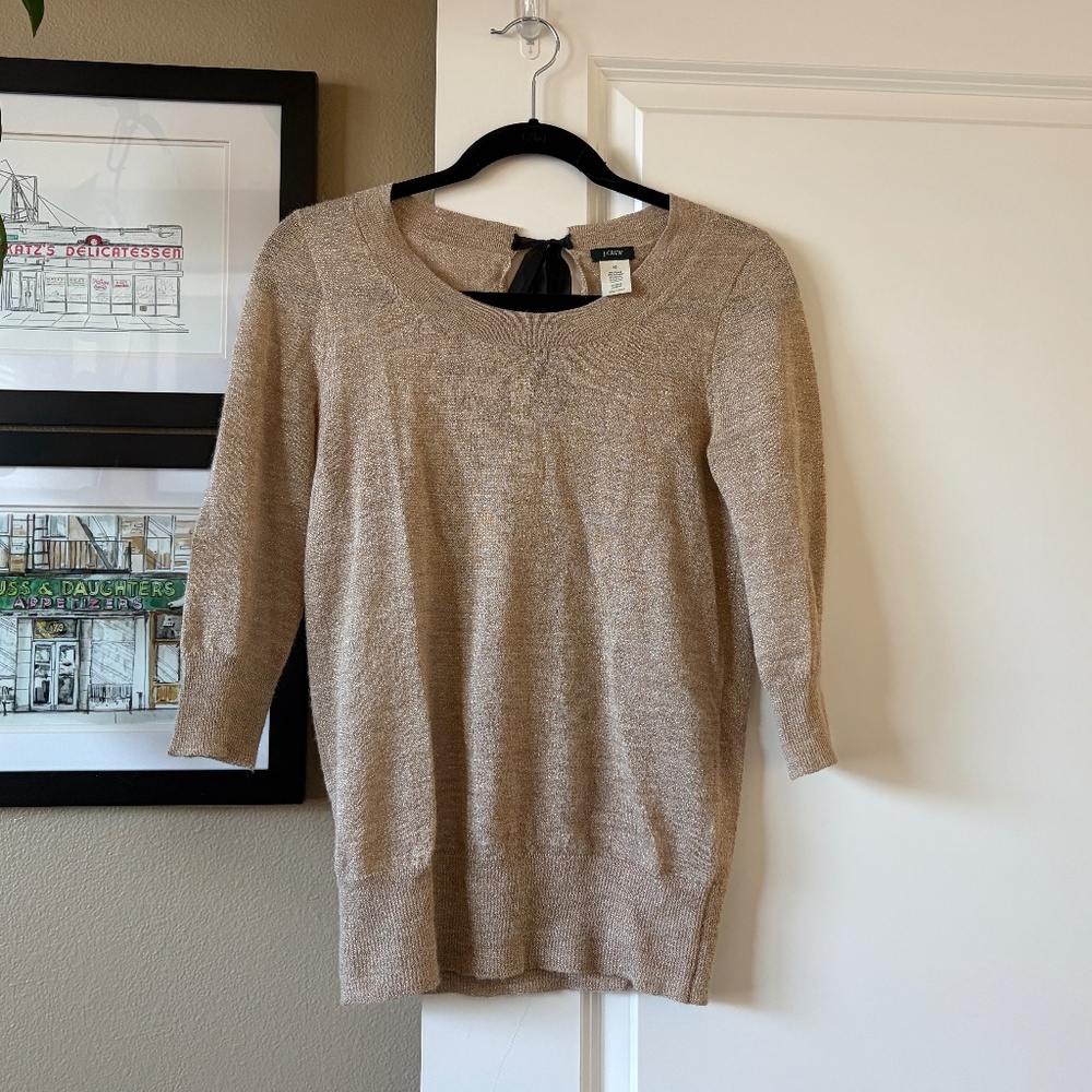 J. Crew Women’s 3/4 Length Sleeve Sweater | Gold Metallic, XS